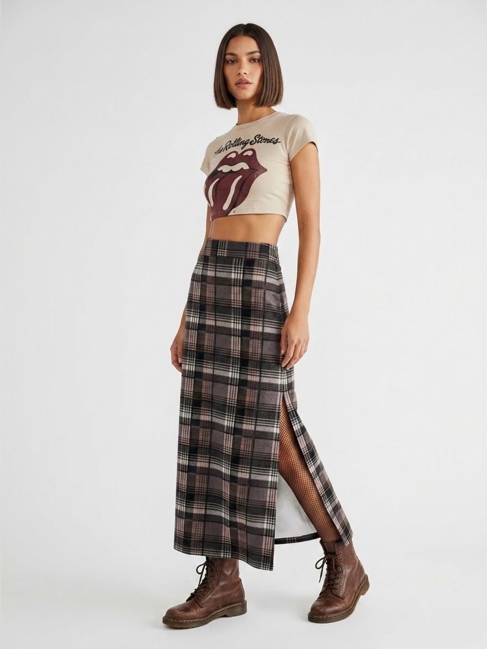 New🔥Plaid Maxi Side-Slit Skirt